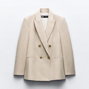 NWT Zara shinny effect double breasted beige blazer